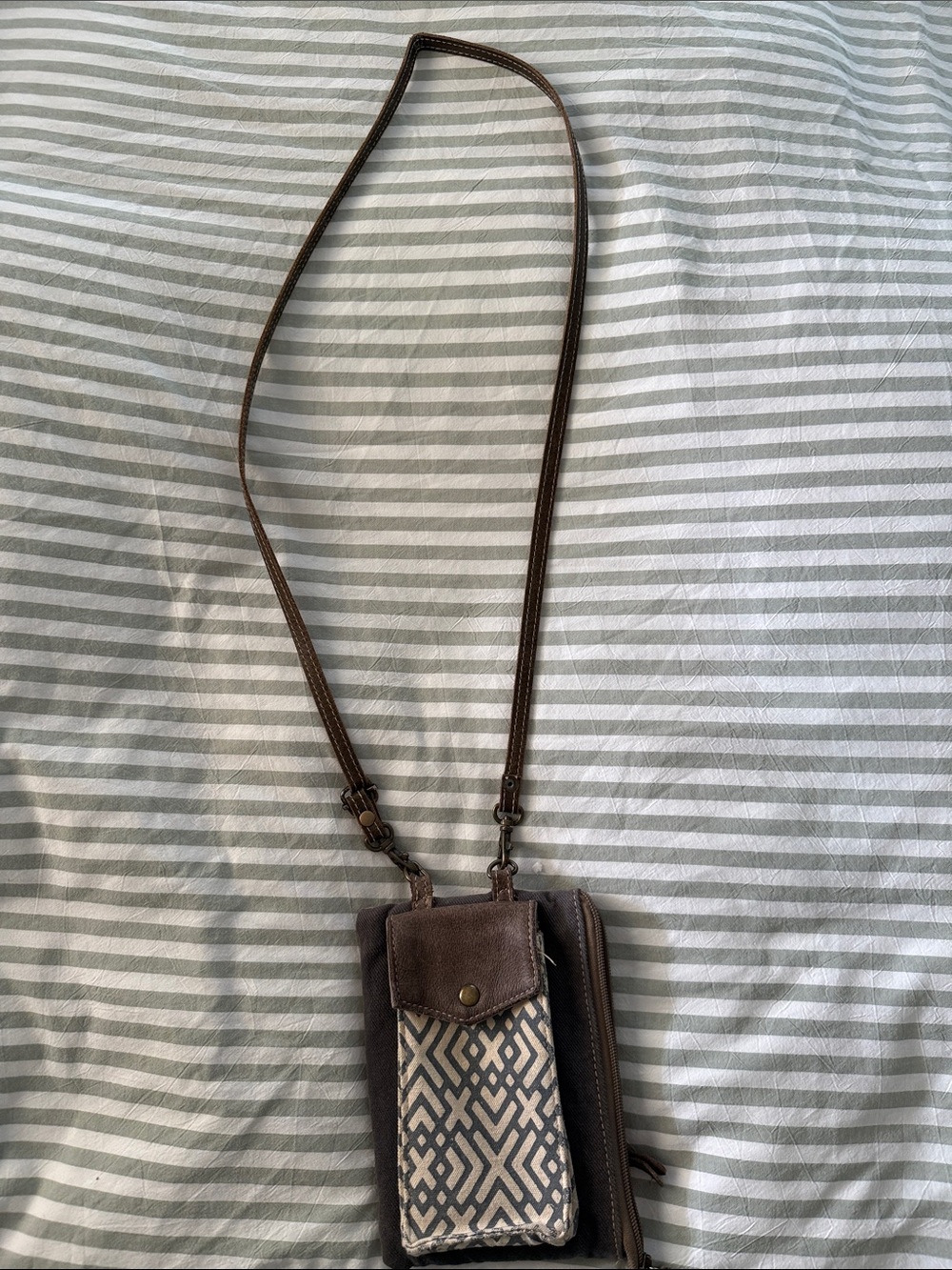 Myra - Brown Patterned Leather Crossbody Phone Pouch